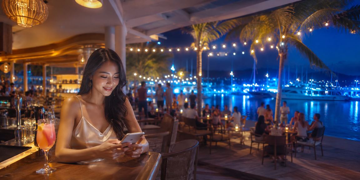 Người dùng tại Phú Quốc chơi casino trực tuyến trên bãi biển qua điện thoại di động